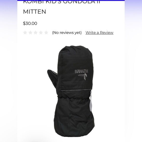 2/$30 Kombi Black Kid's XS Mittens (age 2-6) - Picture 3 of 9